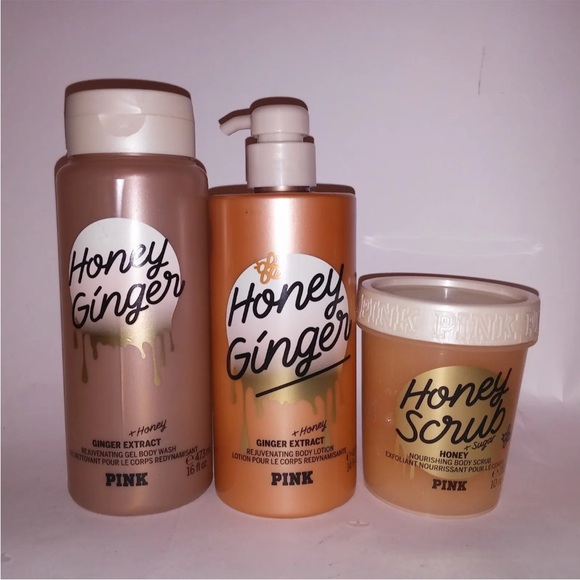 Set of 4•Victoria Secret PINK Honey Ginger BodyWash Oil•Lotion•Scrub•bundle set - Picture 10 of 15